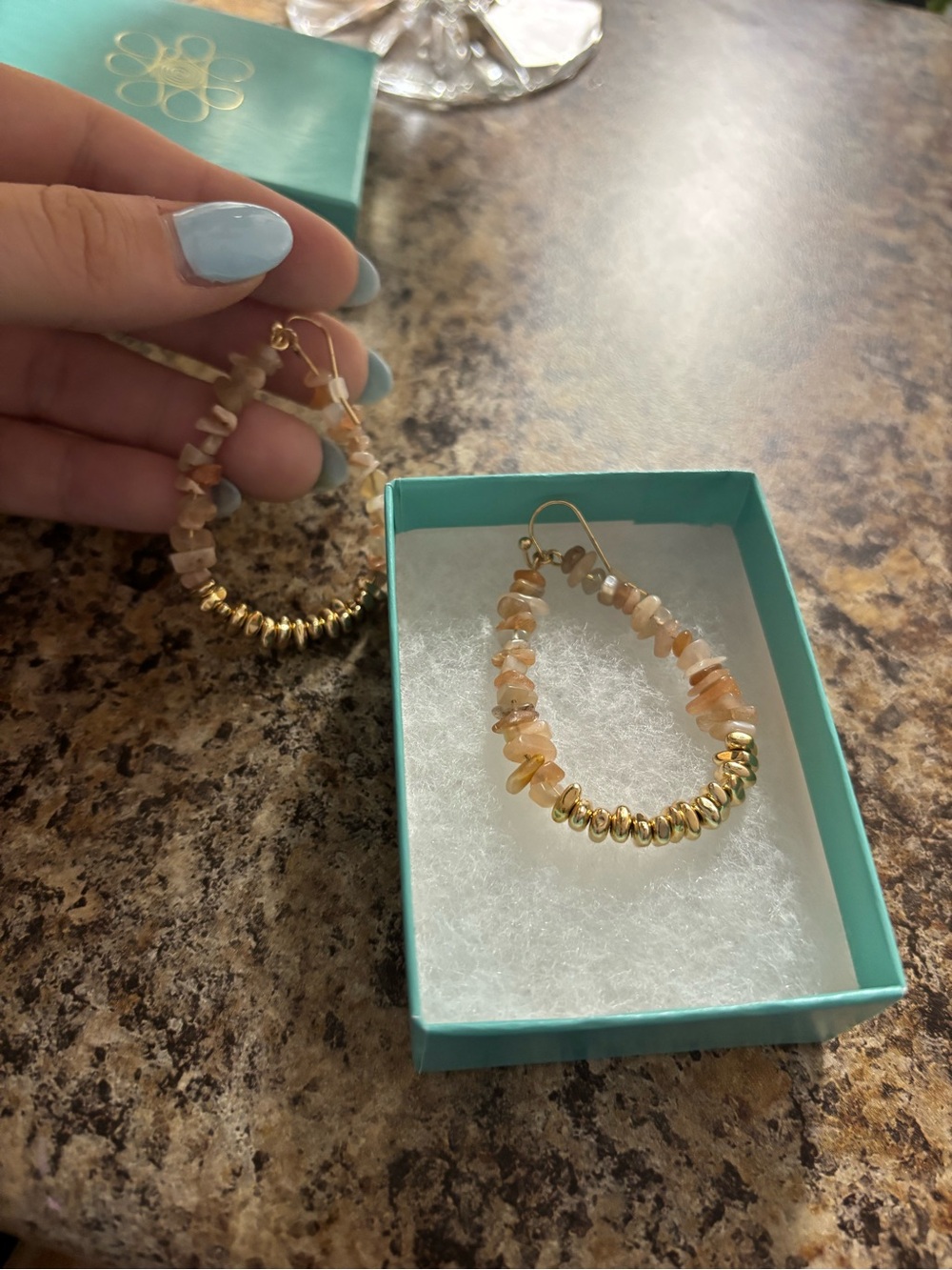 Gold-Tone Peach Beaded Teardrop Earrings - Women Jewelry